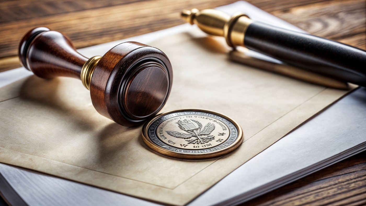 Official seal and gavel on a document being prepared for apostille authentication