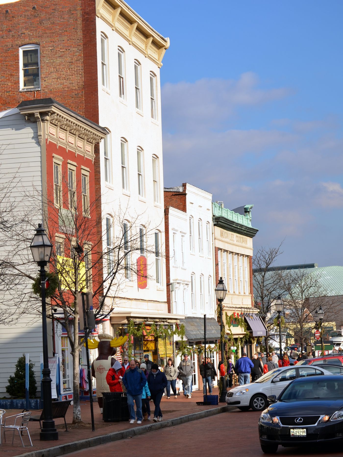 Historic Main Street storefronts in downtown Annapolis, MD